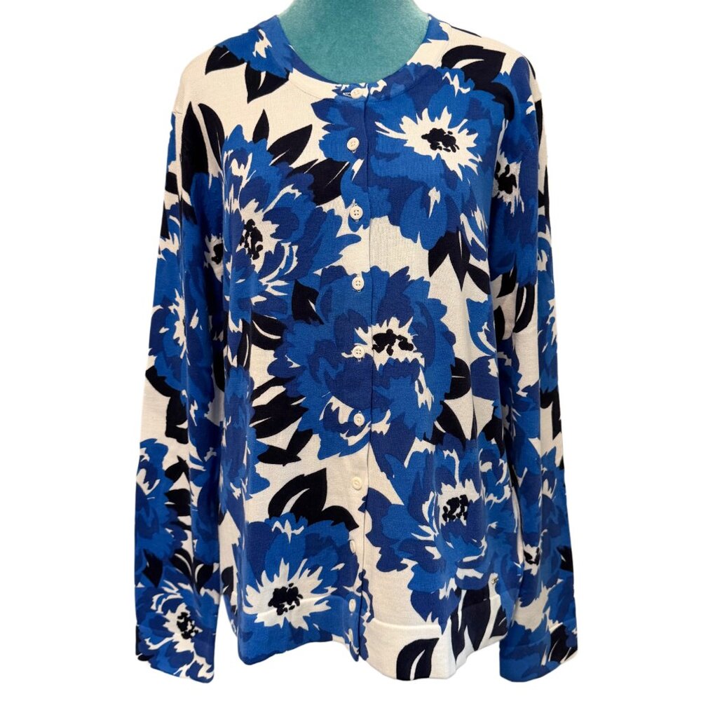 Tommy Hilfiger Blue and White Patterned Cardigan Sweater, XL